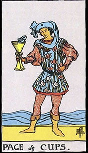Page of Cups Tarot Upright Meaning by The Tarot Guide, Learn How to Read Tarot Cards, Minor Arcana, General Interpretation, Love, Relationships, Money, Finance, Health, Spirituality, Keywords, Tarot Reading, Tarot Readers, Psychic, Clairvoyant, Reiki, Palm, Online, Skype, Email, In-person Tarot Readings, Dublin, Ireland, UK, USA, Canada, Australia, How Someone Sees You, Feels About You, Job Offer, Feelings¸ Outcome