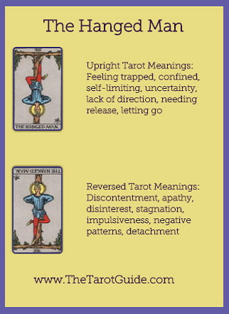 The Hanged Man Tarot flashcard upright and reversed meaning by The Tarot Guide, Major Arcana, free Tarot reading, Online Tarot, Love Tarot, Tarot card meanings, lotus tarot, clairvoyant, Taro, free Tarot, reiki, numerology, tarot reader Auckland,