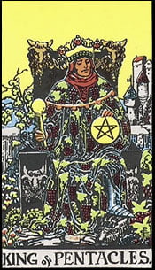 King of Pentacles Tarot Upright Meaning by The Tarot Guide, Learn How to Read Tarot Cards, Minor Arcana, General Interpretation, Love, Relationships, Money, Finance, Health, Spirituality, Keywords, Tarot Reading, Tarot Readers, Psychic, Clairvoyant, Reiki, Palm, Online, Skype, Email, In-person Tarot Readings, Dublin, Ireland, UK, USA, Canada, Australia, How Someone Sees You, Feels About You, Job Offer, Feelings¸ Outcome
