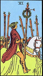 Six of Wands Tarot Upright Meaning by The Tarot Guide, Learn How to Read Tarot Cards, Minor Arcana, General Interpretation, Love, Relationships, Money, Finance, Health, Spirituality, Keywords, Tarot Reading, Tarot Readers, Psychic, Clairvoyant, Reiki, Palm, Online, Skype, Email, In-person Tarot Readings, Dublin, Ireland, UK, USA, Canada, Australia, How Someone Sees You, Feels About You, Job Offer, Feelings¸ Outcome