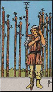 Nine of Wands Tarot Upright Meaning by The Tarot Guide, Learn How to Read Tarot Cards, Minor Arcana, General Interpretation, Love, Relationships, Money, Finance, Health, Spirituality, Keywords, Tarot Reading, Tarot Readers, Psychic, Clairvoyant, Reiki, Palm, Online, Skype, Email, In-person Tarot Readings, Dublin, Ireland, UK, USA, Canada, Australia, How Someone Sees You, Feels About You, Job Offer, Feelings¸ Outcome
