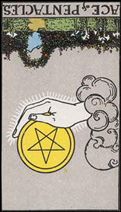 Ace of Pentacles Tarot Reversed Meaning by The Tarot Guide, Learn How to Read Tarot Cards, Minor Arcana, General Interpretation, Love, Relationships, Money, Finance, Health, Spirituality, Keywords, Tarot Reading, Tarot Readers, Psychic, Clairvoyant, Reiki, Palm, Online, Skype, Email, In-person Tarot Readings, Dublin, Ireland, UK, USA, Canada, Australia, How Someone Sees You, Feels About You, Job Offer, Feelings, Outcome