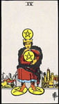Four of Pentacles Tarot card upright and reversed meaning by The Tarot Guide, Minor Arcana, Four of Pentacles Tarot, Four of Pentacles reversed, Tarot card reading, Tarot reading, free Tarot, Tarot Four of Pentacles, , Four of Pentacles Tarot reversed,