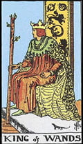 Learn how to read Tarot, King of Wands Tarot Card Upright and Reversed, Relationships, Love, Career, Money, Health, Spirit, Ireland, UK, USA, Canada, Australia, NZ, Online Tarot Reading, how someone sees you, feels about you, future, work, single, outcome, personality,