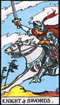 Knight of Swords Tarot card upright and reversed meaning by The Tarot Guide, Minor Arcana, Knight of Swords Tarot, Tarot card meanings, Knight of Swords Tarot card, Knight of Swords Tarot meaning, Knight of Swords Tarot reading, Tarot card reading Ireland