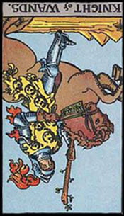 Knight of Wands Tarot Reversed Meaning by The Tarot Guide, Learn How to Read Tarot Cards, Minor Arcana, General Interpretation, Love, Relationships, Money, Finance, Health, Spirituality, Keywords, Tarot Reading, Tarot Readers, Psychic, Clairvoyant, Reiki, Palm, Online, Skype, Email, In-person Tarot Readings, Dublin, Ireland, UK, USA, Canada, Australia, How Someone Sees You, Feels About You, Job Offer, Feelings, Outcome