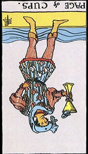 Page of Cups Tarot Reversed Meaning by The Tarot Guide, Learn How to Read Tarot Cards, Minor Arcana, General Interpretation, Love, Relationships, Money, Finance, Health, Spirituality, Keywords, Tarot Reading, Tarot Readers, Psychic, Clairvoyant, Reiki, Palm, Online, Skype, Email, In-person Tarot Readings, Dublin, Ireland, UK, USA, Canada, Australia, How Someone Sees You, Feels About You, Job Offer, Feelings, Outcome