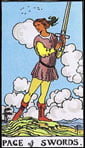 Page of Swords Tarot card upright and reversed meaning by The Tarot Guide, Minor Arcana, Page of Swords Tarot, Tarot card meanings, Page of Swords Tarot card, Page of Swords Tarot meaning, Page of Swords Tarot reading, Tarot card reading, Tarot reading UK