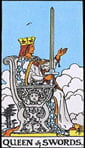 Queen of Swords Tarot card upright and reversed meaning by The Tarot Guide, Minor Arcana, Queen of Swords Tarot, Tarot card meanings, Queen of Swords Tarot card, Queen of Swords Tarot meaning, Queen of Swords Tarot reading, Tarot reading online, Skype taro