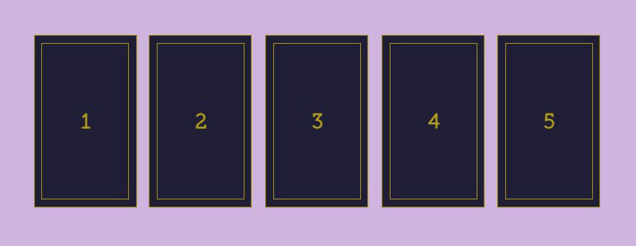 Simple Five Card Spread from The Tarot Guide. Image shows a simple five card Tarot spread. Learn how to read Tarot. Easy Tarot Spreads